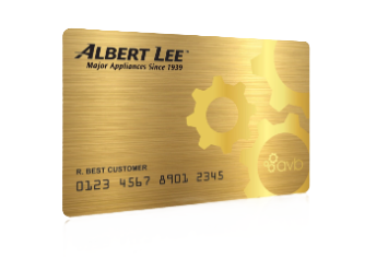 A graphic of a gold Albert Lee credit card
