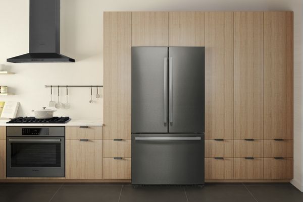 A kitchen featuring black Bosch appliances 