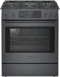 Front view of the Bosch HGI8046UC black stainless range 
