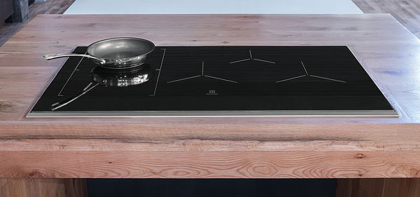 Close-up of a pan on the Electrolux ECCI3668AS induction cooktop
