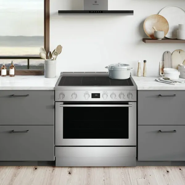 The Electrolux ECFI3668AS induction range in a kitchen 