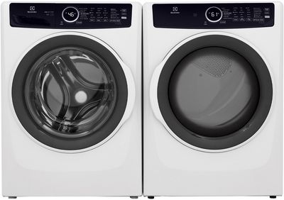Front view of the Electrolux ELFW7437AW washer and Electrolux ELFE7437AW dryer laundry pair 