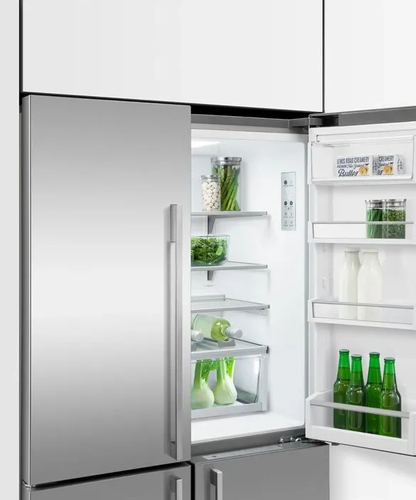 A close-up of the Fisher & Paykel RF203QDUVX1 refrigerator 