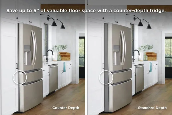 : A side-by-side comparison of the Frigidaire Gallery GRMC2273CF refrigerator and standard fridge 