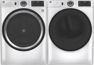 Front view of the GE GFW550SSNWW washer GFD55ESSNWW dryer pair 