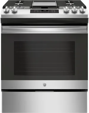 Front view of the GE JGSS66SELSS slide-in gas range