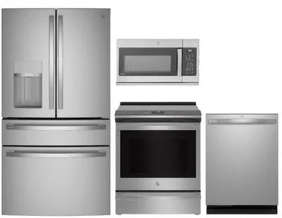 GE Profile PVD28BYNFS refrigerator PHS930YPFS range PDT795SYVFS dishwasher PVM9225SRSS microwave package