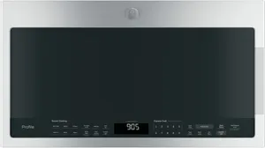 Front view of the GE Profile PVM9005SJSS over the range microwave