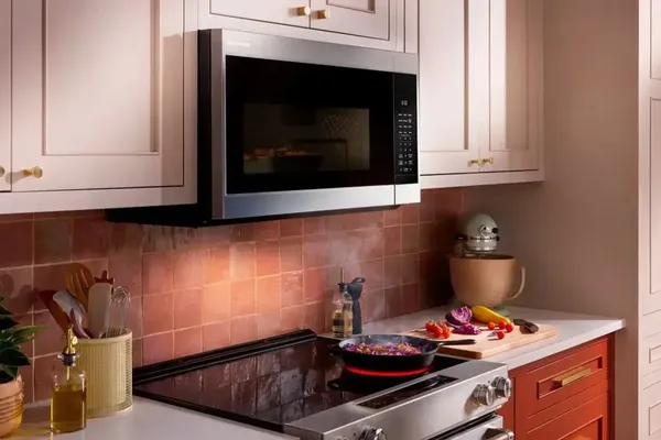 The KitchenAid KMMS130RPS microwave featured in a kitchen 