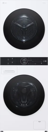 Front view of the LG WKHC152HWA stacked washer and dryer 