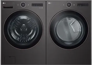 An LG WM6500HBA washer and LG DLEX6500B dryer laundry pair 