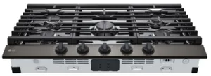 Overhead view of the LG CBGJ3623D black stainless cooktop