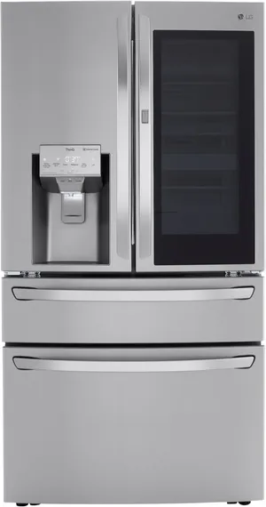 Credit: LG Front view of the LG LRMVS3006S French door refrigerator