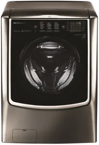 Front view of the LG Signature WM9500HKA black stainless washer