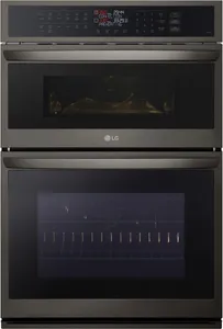 Front view of the LG WCEP6423D black stainless combo oven