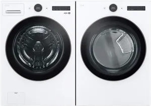 An LG WM6500HWA washer and LG DLEX6500W dryer laundry pair 