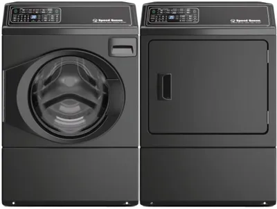 Front view of the Speed Queen FF7009BN washer and DC5 DF7004BE
