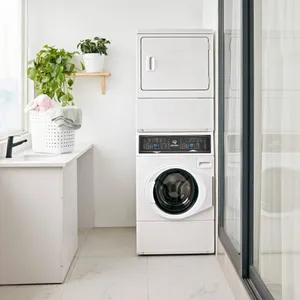 The Speed Queen SF7007WE laundry tower in a laundry room 