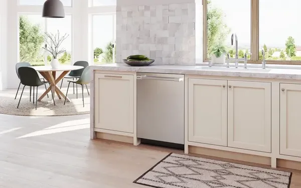 The Thermador Emerald DWHD640EPR dishwasher featured in a modern kitchen 