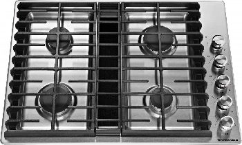 Overhead view of the KitchenAid KCGD500GSS downdraft gas cooktop 