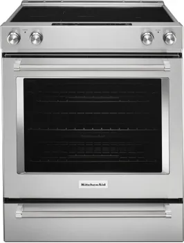 Front view of the KitchenAid KSEB900ESS range 