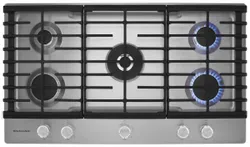 Overhead view of the KitchenAid KCGS556ESS gas cooktop 