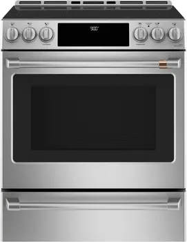 Front view of the Cafe CHS900P2MS1 induction range 