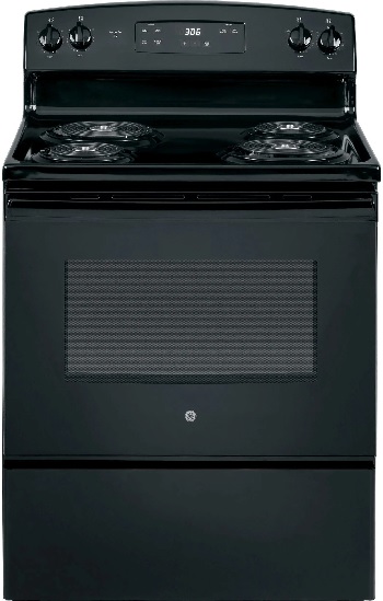 Front view of the GE JBS360DMBB electric range 