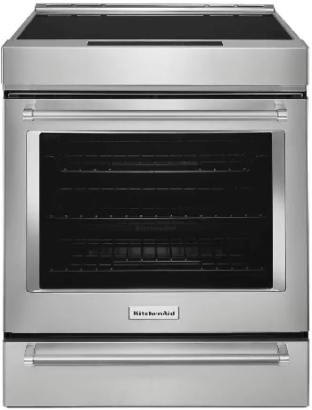 Front view of the KitchenAid KSIS730PSS induction range 