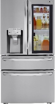 Front view of the LG LRMVC2306S French door refrigerator 