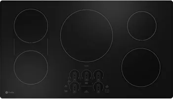 Overhead view of the GE Profile PHP9036DTBB induction cooktop 