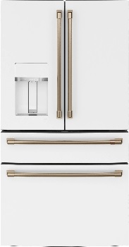 Front view of the Café CVE28DP4NW2 French door refrigerator 