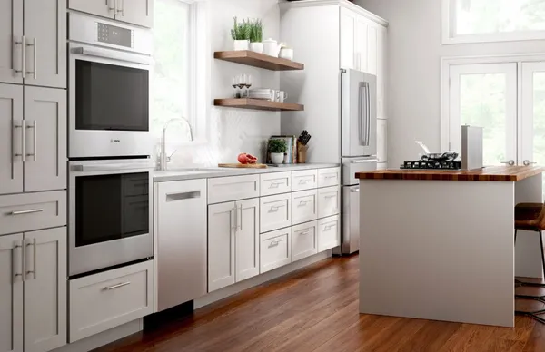 The Bosch 800 Series HBL8651UC double oven in a kitchen