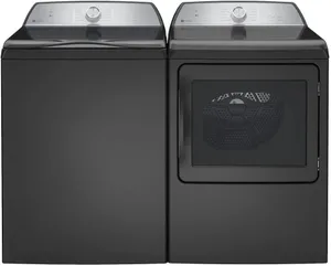 Front view of the GE Profile PTW605BPRDG washer and GE Profile PTD60GBPRDG dryer 