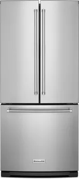 Front view of the KitchenAid KRFF300ESS French door refrigerator 