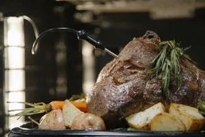 A close-up of the Thermador Professional POW02W oven probe in a roast 