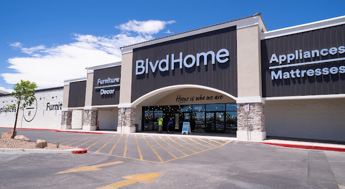 Front exterior of BlvdHome's new furniture, mattress, and appliance store in Las Vegas, NV.