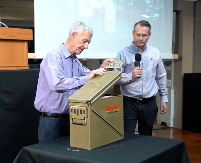 Tony Wittwer, BlvdHome Founder, opens the time capsule with Marc Wittwer, CEO looking on.  (11/18/2024)