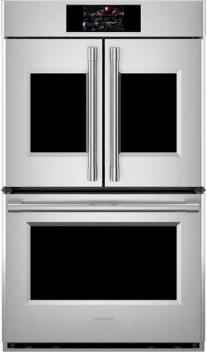 Front view of the Monogram Statement Collection ZTDX1FPSNSS double oven