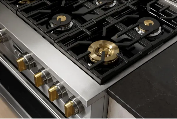 Overhead view of the Monogram Statement Collection range burners