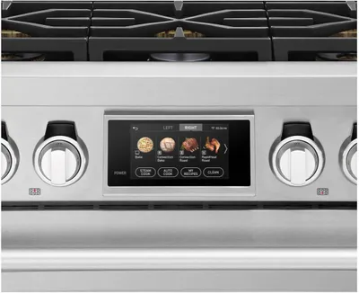 A close-up of the Signature Kitchen Suite SKSDR360S range control panel 