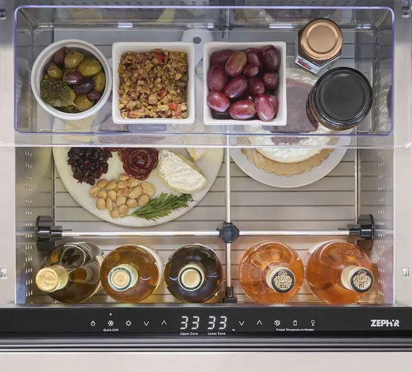 Overhead view of contents inside the Zephyr PRRD24C2AS-OD outdoor refrigerator