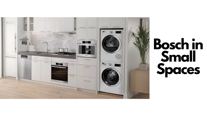 A compact kitchen featuring several Bosch appliances 