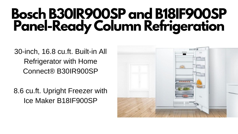 Front view of Bosch 900 Series panel ready column refrigerator and freezer