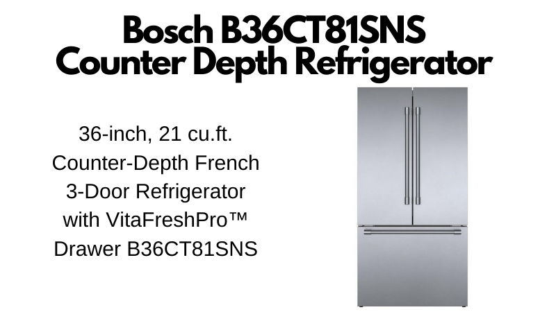 Front view of Bosch B36CT81SNS French door refrigerator 