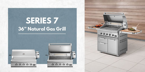 Credit: DCS & FUSE Specialty Appliances Image of DCS Series 7 36-inch Natural Gas Grill BH1-36R-N on a luxury patio.