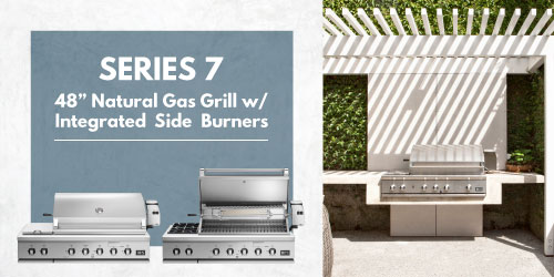 Credit: DCS & FUSE Specialty Appliances Image of DCS Series 7 48-inch Natural Gas Grill with Integrated Side Burners BH1-48RS-N on a luxury patio.