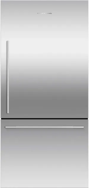 Front view of the Fisher & Paykel RF170WDRJX5 bottom freezer refrigerator 