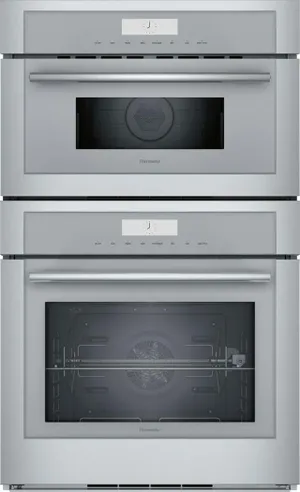 Front view of the Thermador MEDMC301WS combination wall oven 