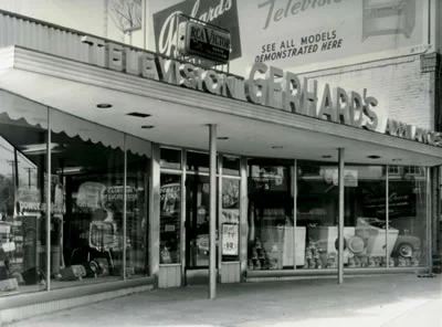 Gerhard's Appliances - Family Owned Business in Pennsylvania Black and white photo of original Gerhard's showroom